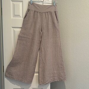 Wide Leg Linen Pants in Taupe